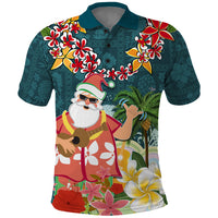 Hawaii Honu Mele Kalikimaka Polo Shirt Santa Tropical Flower Aloha Summer Turquoise Version LT03 Turquoise - Polynesian Pride