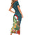 Hawaii Honu Mele Kalikimaka Short Sleeve Bodycon Dress Santa Tropical Flower Aloha Summer Turquoise Version LT03 - Polynesian Pride
