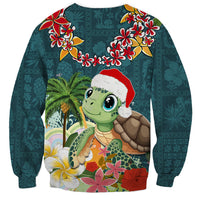 Hawaii Honu Mele Kalikimaka Sweatshirt Santa Tropical Flower Aloha Summer Turquoise Version LT03 - Polynesian Pride