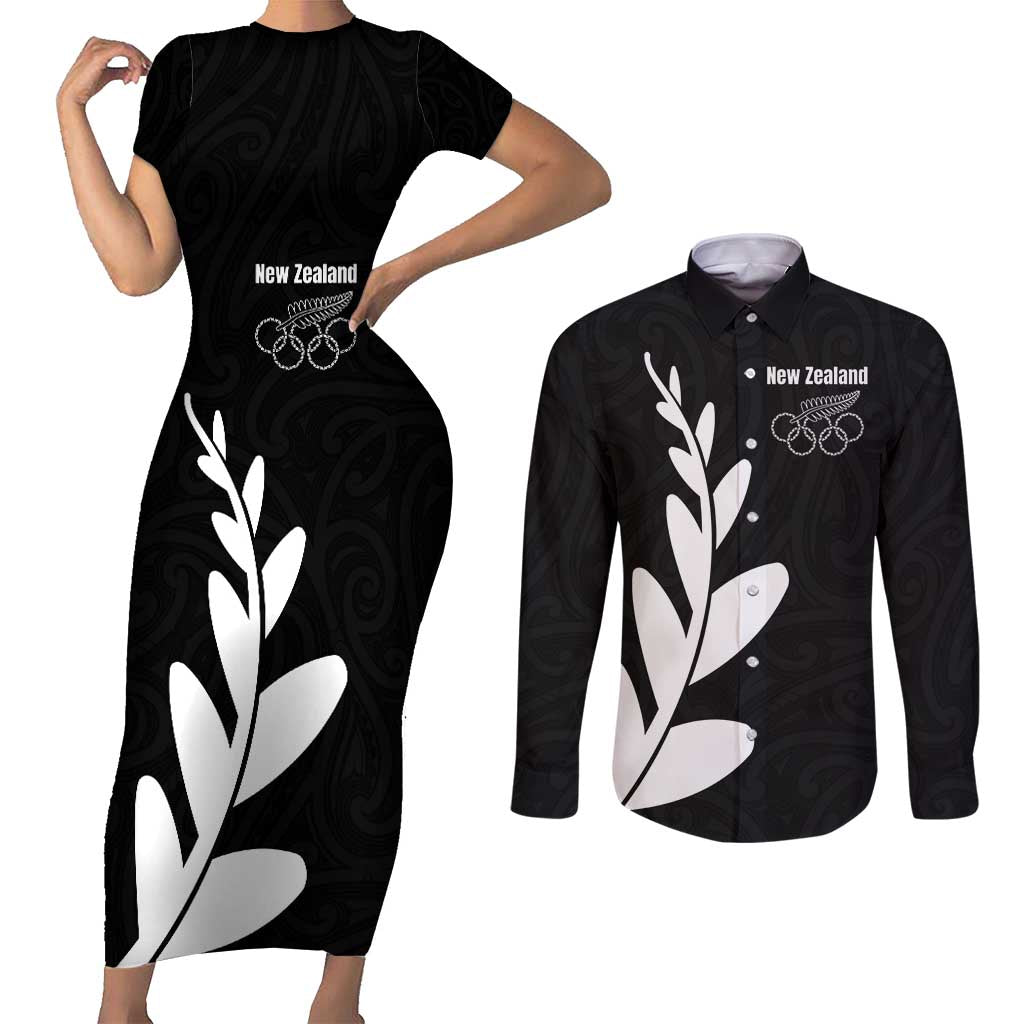 Personalised New Zealand Canoeing Special Jersey Couples Matching Short Sleeve Bodycon Dress and Long Sleeve Button Shirt