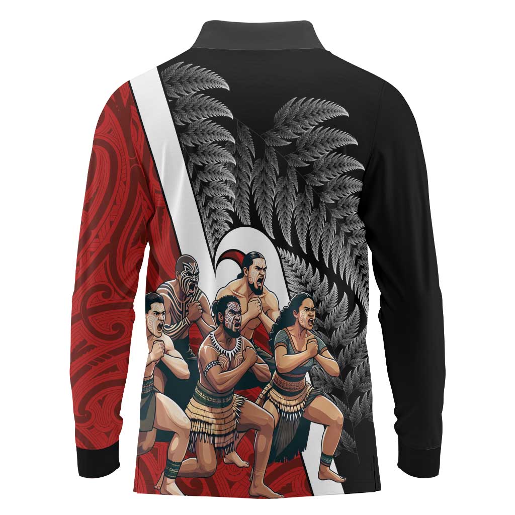 New Zealand Te Matatini Long Sleeve Polo Shirt Kapa Haka and Silver Fern - Maori Art Pattern