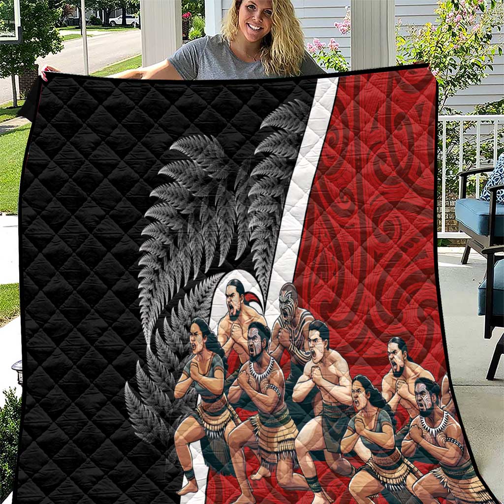 New Zealand Te Matatini Quilt Kapa Haka and Silver Fern - Maori Art Pattern LT03 Black - Polynesian Pride