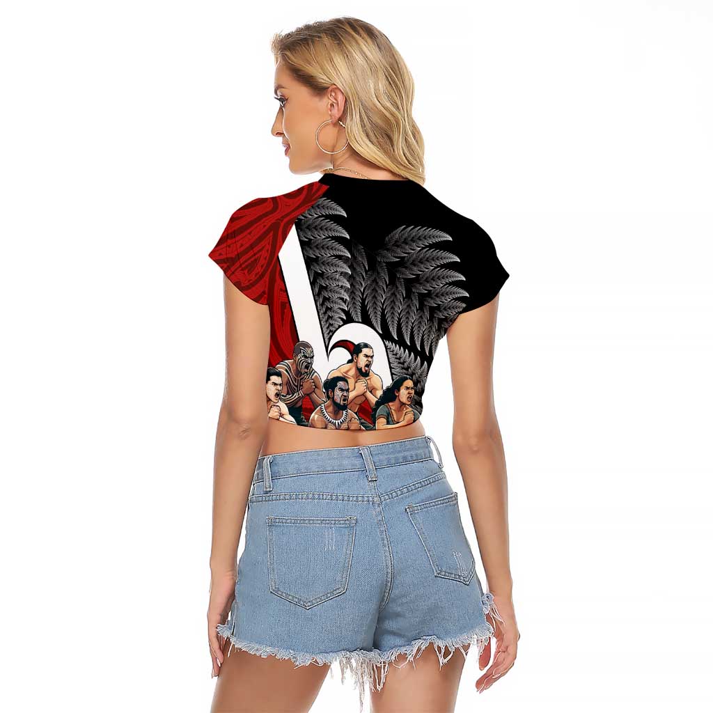 New Zealand Te Matatini Raglan Cropped T Shirt Kapa Haka and Silver Fern - Maori Art Pattern