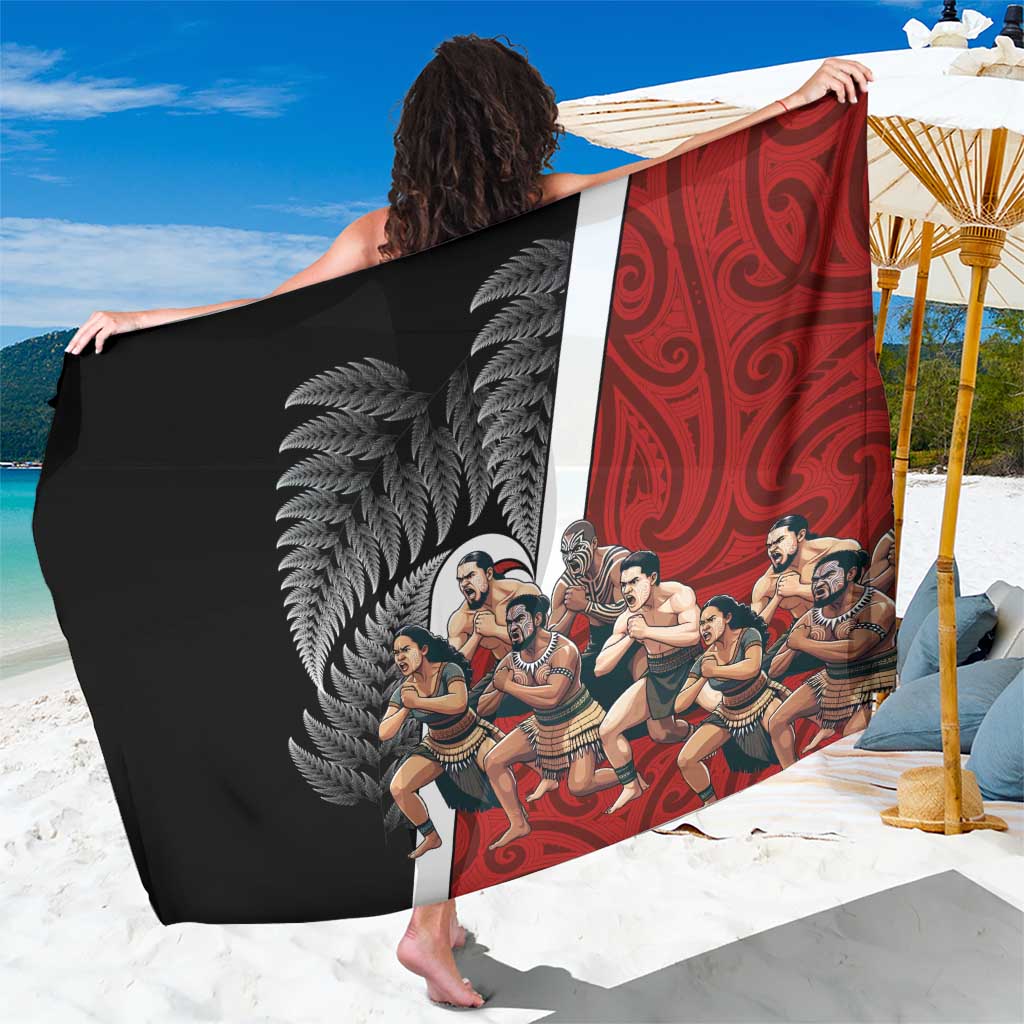 New Zealand Te Matatini Sarong Kapa Haka and Silver Fern - Maori Art Pattern LT03 One Size 44 x 66 inches Black - Polynesian Pride