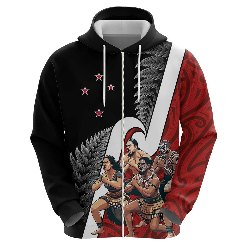 New Zealand Te Matatini Zip Hoodie Kapa Haka and Silver Fern - Maori Art Pattern LT03 - Polynesian Pride