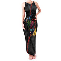 New Zealand Tui Birds Love Couple Family Matching Tank Maxi Dress and Hawaiian Shirt The Heart of Silver Fern Leaves and Maori Tattoo Pattern