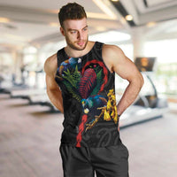 New Zealand Tui Birds Love Couple Men Tank Top The Heart of Silver Fern Leaves and Maori Tattoo Pattern