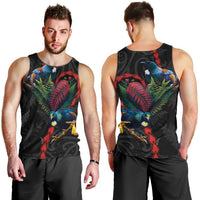 New Zealand Tui Birds Love Couple Men Tank Top The Heart of Silver Fern Leaves and Maori Tattoo Pattern