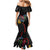 New Zealand Tui Birds Love Couple Mermaid Dress The Heart of Silver Fern Leaves and Maori Tattoo Pattern