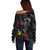 New Zealand Tui Birds Love Couple Off Shoulder Sweater The Heart of Silver Fern Leaves and Maori Tattoo Pattern