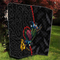 New Zealand Tui Birds Love Couple Quilt The Heart of Silver Fern Leaves and Maori Tattoo Pattern