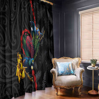 New Zealand Tui Birds Love Couple Window Curtain The Heart of Silver Fern Leaves and Maori Tattoo Pattern