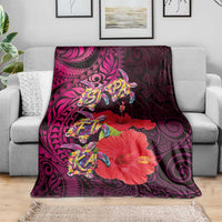 Pasifika Festival Blanket Plumeria Turtles with Hibiscus - Polynesian Art Tattoo Pink Color