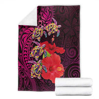 Pasifika Festival Blanket Plumeria Turtles with Hibiscus - Polynesian Art Tattoo Pink Color