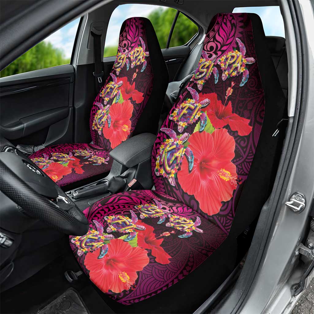 Pasifika Festival Car Seat Cover Plumeria Turtles with Hibiscus - Polynesian Art Tattoo Pink Color