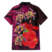 Pasifika Festival Family Matching Off Shoulder Maxi Dress and Hawaiian Shirt Plumeria Turtles with Hibiscus - Polynesian Art Tattoo Pink Color
