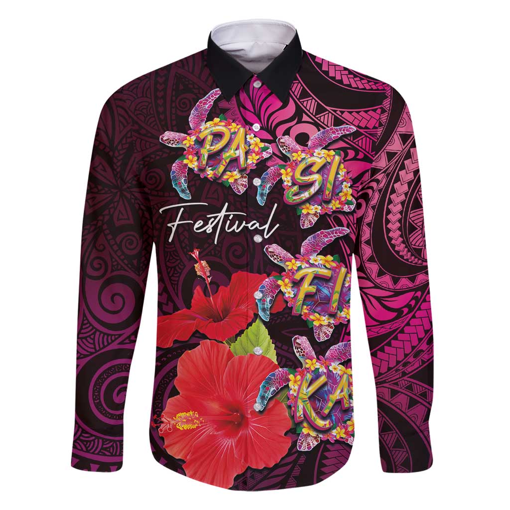 Pasifika Festival Family Matching Off Shoulder Short Dress and Hawaiian Shirt Plumeria Turtles with Hibiscus - Polynesian Art Tattoo Pink Color