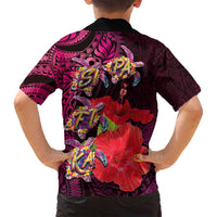 Pasifika Festival Family Matching Tank Maxi Dress and Hawaiian Shirt Plumeria Turtles with Hibiscus - Polynesian Art Tattoo Pink Color