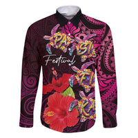 Pasifika Festival Family Matching Tank Maxi Dress and Hawaiian Shirt Plumeria Turtles with Hibiscus - Polynesian Art Tattoo Pink Color