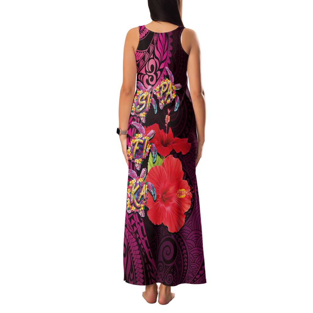 Pasifika Festival Family Matching Tank Maxi Dress and Hawaiian Shirt Plumeria Turtles with Hibiscus - Polynesian Art Tattoo Pink Color