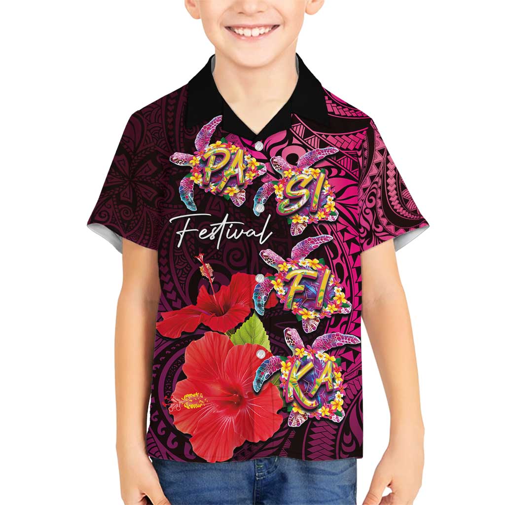 Pasifika Festival Family Matching Tank Maxi Dress and Hawaiian Shirt Plumeria Turtles with Hibiscus - Polynesian Art Tattoo Pink Color