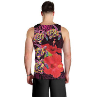 Pasifika Festival Men Tank Top Plumeria Turtles with Hibiscus - Polynesian Art Tattoo Pink Color