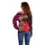 Pasifika Festival Off Shoulder Sweater Plumeria Turtles with Hibiscus - Polynesian Art Tattoo Pink Color