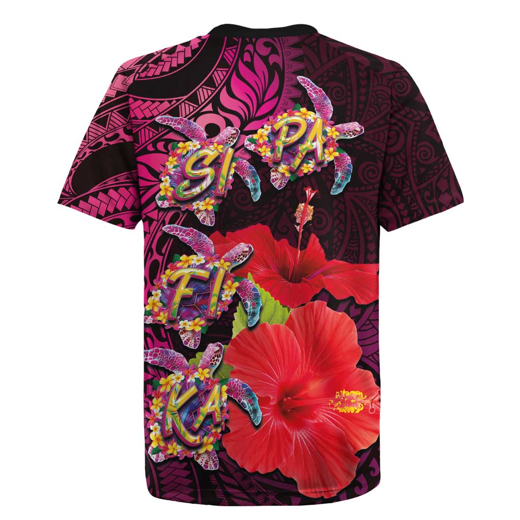Pasifika Festival Rugby Jersey Plumeria Turtles with Hibiscus - Polynesian Art Tattoo Pink Color