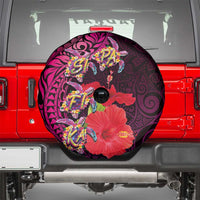 Pasifika Festival Spare Tire Cover Plumeria Turtles with Hibiscus - Polynesian Art Tattoo Pink Color