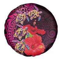 Pasifika Festival Spare Tire Cover Plumeria Turtles with Hibiscus - Polynesian Art Tattoo Pink Color