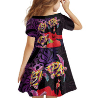 Pasifika Festival Family Matching Off The Shoulder Long Sleeve Dress and Hawaiian Shirt Plumeria Turtles with Hibiscus - Polynesian Art Tattoo Purple Color