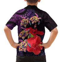 Pasifika Festival Family Matching Tank Maxi Dress and Hawaiian Shirt Plumeria Turtles with Hibiscus - Polynesian Art Tattoo Purple Color