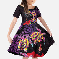 Pasifika Festival Family Matching Tank Maxi Dress and Hawaiian Shirt Plumeria Turtles with Hibiscus - Polynesian Art Tattoo Purple Color