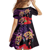 Pasifika Festival Family Matching Tank Maxi Dress and Hawaiian Shirt Plumeria Turtles with Hibiscus - Polynesian Art Tattoo Purple Color
