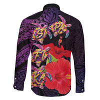 Pasifika Festival Family Matching Tank Maxi Dress and Hawaiian Shirt Plumeria Turtles with Hibiscus - Polynesian Art Tattoo Purple Color