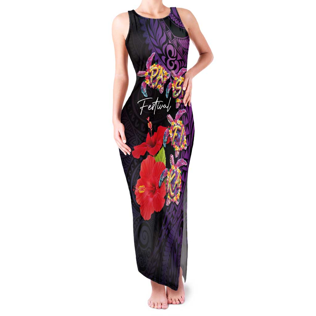 Pasifika Festival Family Matching Tank Maxi Dress and Hawaiian Shirt Plumeria Turtles with Hibiscus - Polynesian Art Tattoo Purple Color