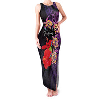 Pasifika Festival Family Matching Tank Maxi Dress and Hawaiian Shirt Plumeria Turtles with Hibiscus - Polynesian Art Tattoo Purple Color