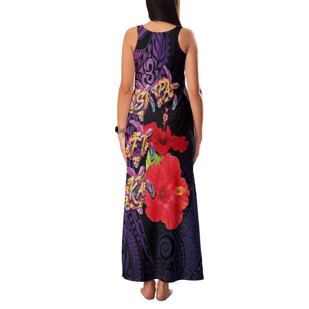Pasifika Festival Family Matching Tank Maxi Dress and Hawaiian Shirt Plumeria Turtles with Hibiscus - Polynesian Art Tattoo Purple Color