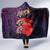 Pasifika Festival Hooded Blanket Plumeria Turtles with Hibiscus - Polynesian Art Tattoo Purple Color