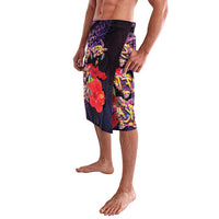 Pasifika Festival Lavalava Plumeria Turtles with Hibiscus - Polynesian Art Tattoo Purple Color