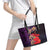 Pasifika Festival Leather Tote Bag Plumeria Turtles with Hibiscus - Polynesian Art Tattoo Purple Color