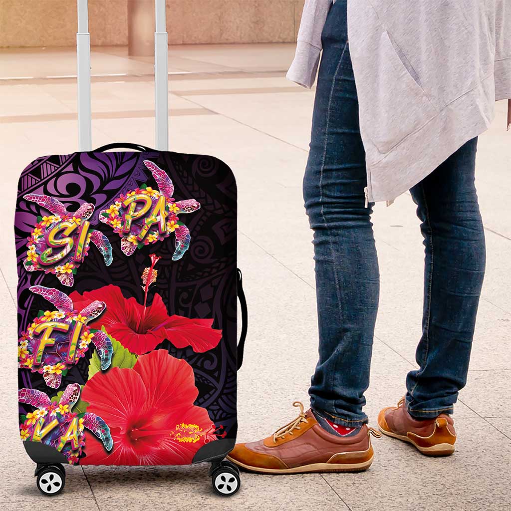 Pasifika Festival Luggage Cover Plumeria Turtles with Hibiscus - Polynesian Art Tattoo Purple Color LT03 Purple - Polynesian Pride