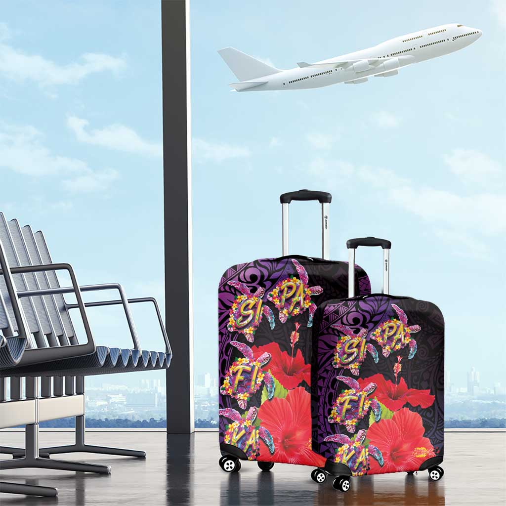 Pasifika Festival Luggage Cover Plumeria Turtles with Hibiscus - Polynesian Art Tattoo Purple Color
