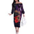 Pasifika Festival Off The Shoulder Long Sleeve Dress Plumeria Turtles with Hibiscus - Polynesian Art Tattoo Purple Color