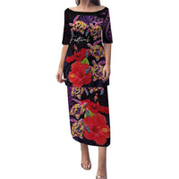 Pasifika Festival Puletasi Plumeria Turtles with Hibiscus - Polynesian Art Tattoo Purple Color