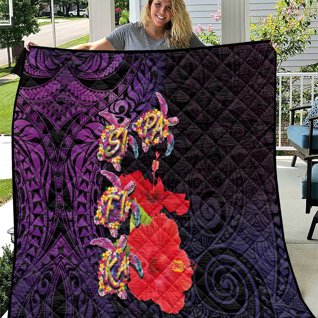 Pasifika Festival Quilt Plumeria Turtles with Hibiscus - Polynesian Art Tattoo Purple Color LT03 Purple - Polynesian Pride