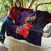 Pasifika Festival Quilt Plumeria Turtles with Hibiscus - Polynesian Art Tattoo Purple Color