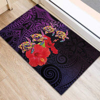 Pasifika Festival Rubber Doormat Plumeria Turtles with Hibiscus - Polynesian Art Tattoo Purple Color