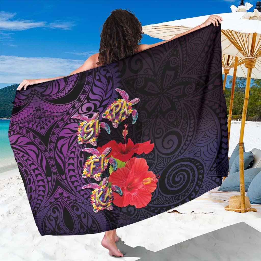 Pasifika Festival Sarong Plumeria Turtles with Hibiscus - Polynesian Art Tattoo Purple Color LT03 One Size 44 x 66 inches Purple - Polynesian Pride