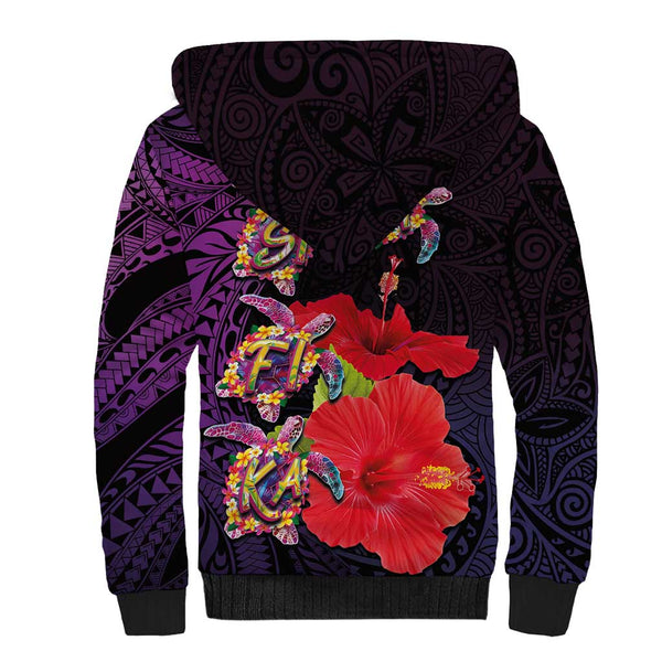Polynesian Sherpa Hoodie With Plumeria Flower Purple LT6 main image 0